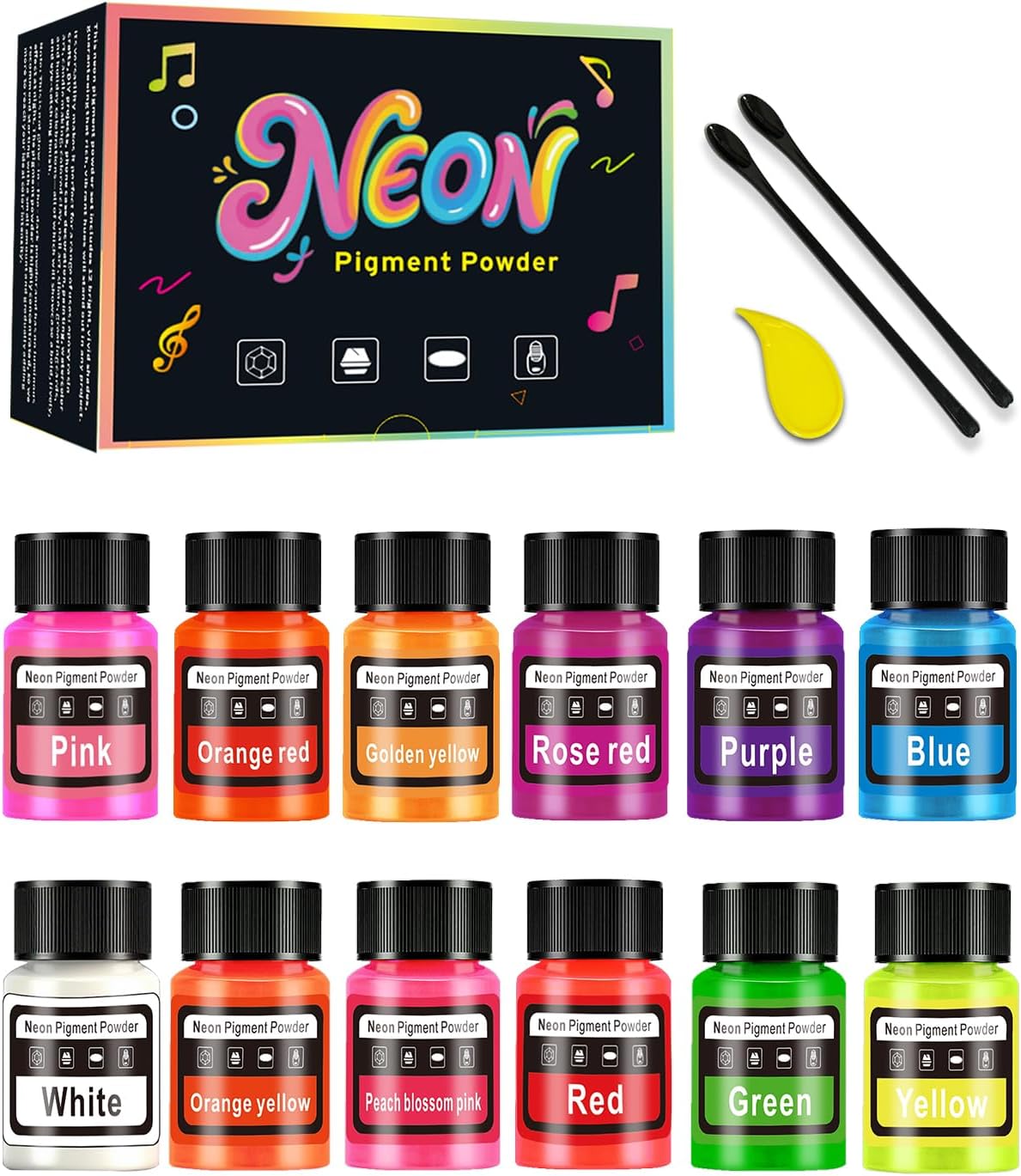 Neon Mica Powder -12 Colors Vibrant Fluorescent Epoxy Resin Pigment Powder