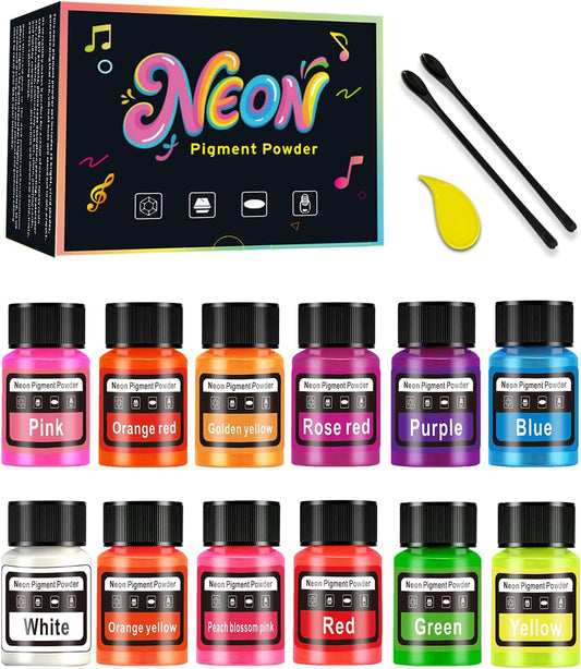 Neon Mica Powder -12 Colors Vibrant Fluorescent Epoxy Resin Pigment Powder