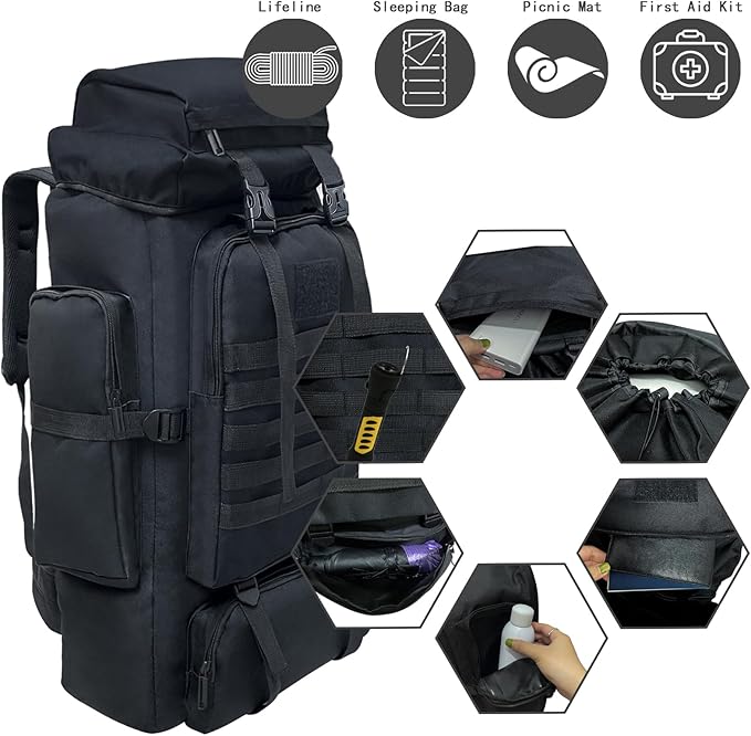 80L vs 100L tactical backpack comparison showing height and storage capacity differences.