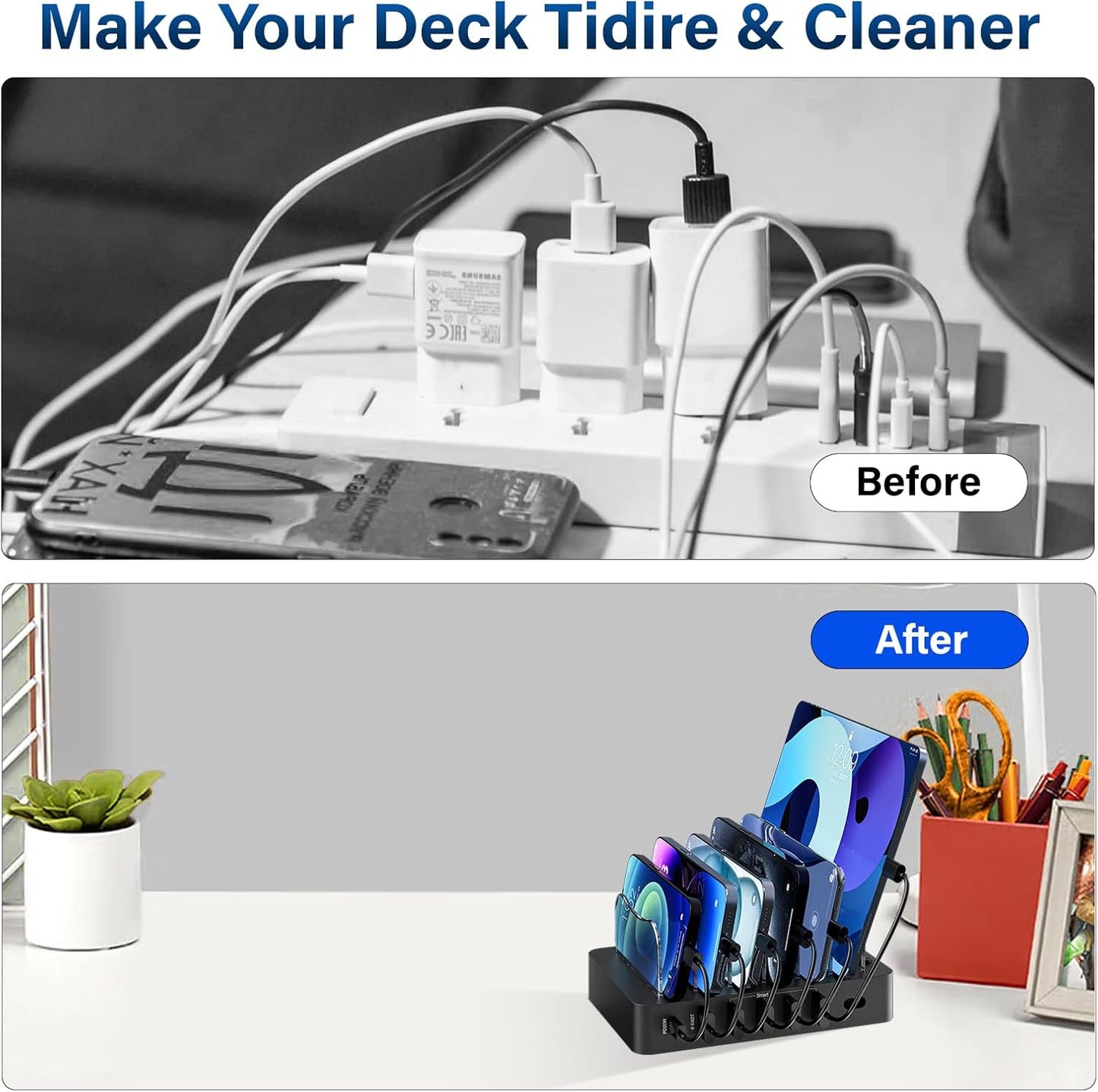 Charging Station for Multiple Devices: 68W 6 Port 20W Fast Phone Charger Dock with 6 Cables