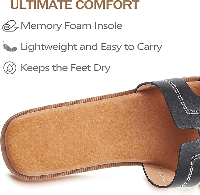 Womens Sandals Slip On Fashion Flat Sandals: Black -  BigGreenBear.com clothing 19.99 USD Big Green Bear