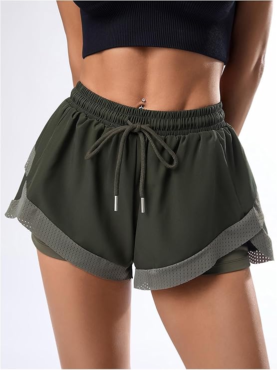 Women's Athletic Drawstring Mesh Sports Shorts Gym -  BigGreenBear.com clothing 18.99 USD Big Green Bear