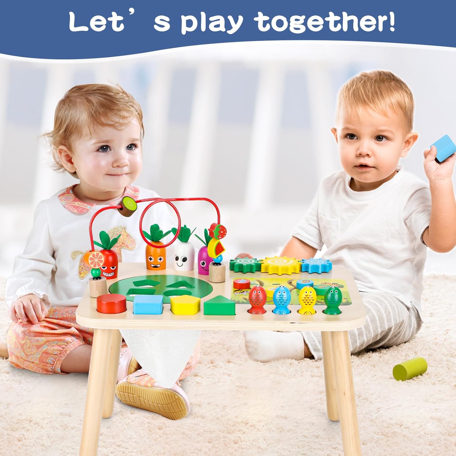 Activity Table for 1+ Year Old Girls Boys, 7-in-1 Wooden Montessori Toys -  BigGreenBear.com BABY TOYS 39.99 USD Big Green Bear