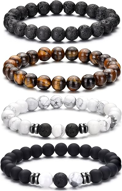 4 Piece Tiger Eye Bracelet For Men 8MM Natural Stone Stretch Adjustable -  BigGreenBear.com jewelry 18.99 USD Big Green Bear