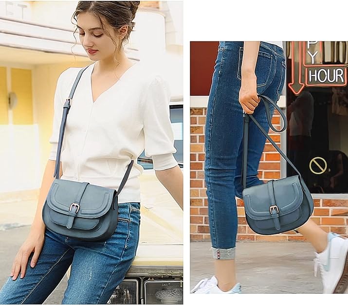 Crossbody Bags for Women, Small Saddle Purse-Blue -  BigGreenBear.com HANDBAGS 29.95 USD Big Green Bear