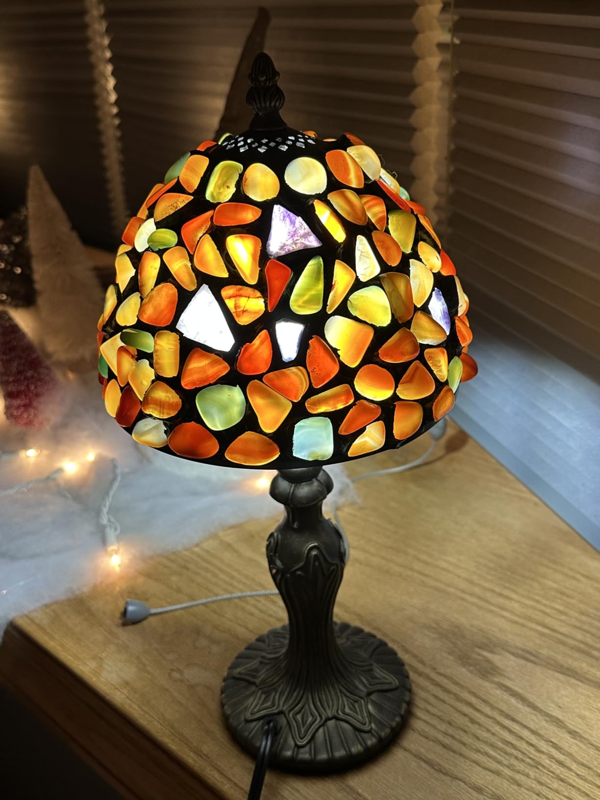 Small Tiffany lamp Agate Amber Stained Glass Table Lamp