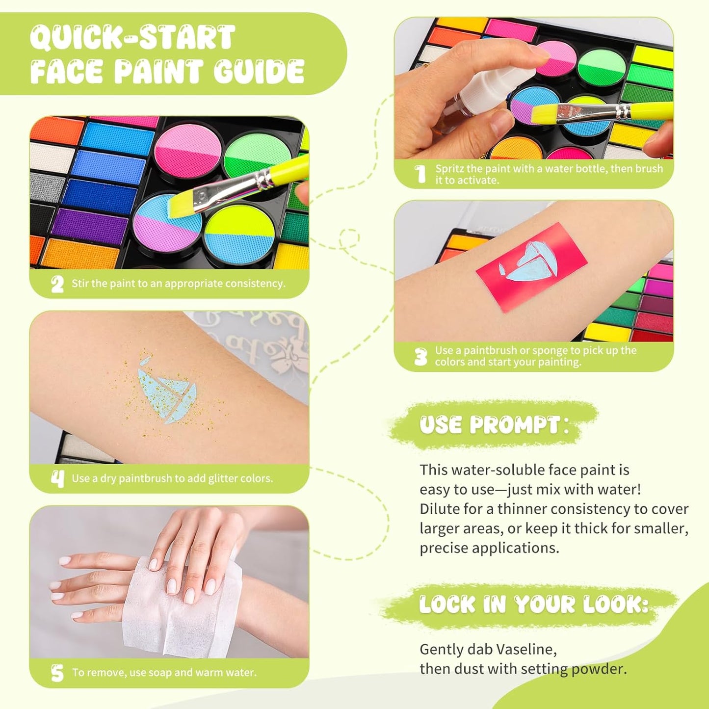 44 Color Face Painting Kit for Kids with Stencils, Brushes, Gems & Glitter