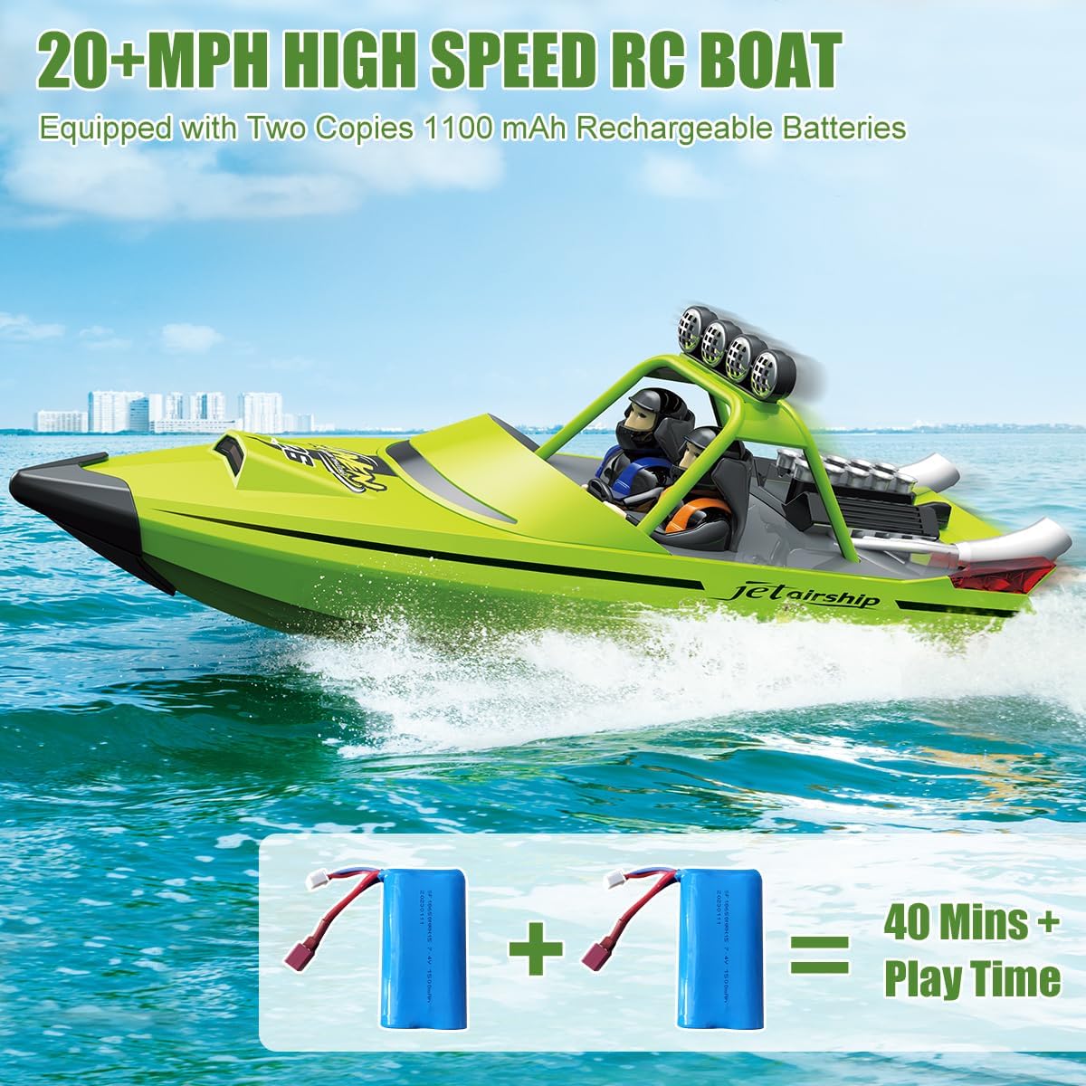 2.4GHz Remote Control Boats with LED Light, 20MPH Fast Speed Racing -  BigGreenBear.com rc boats 75.00 USD Big Green Bear