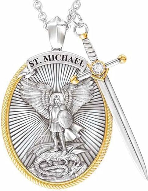 Archangel St. Michael Catholic Patron Steel Viking Pendant Necklace -  BigGreenBear.com jewelry 18.89 USD Big Green Bear