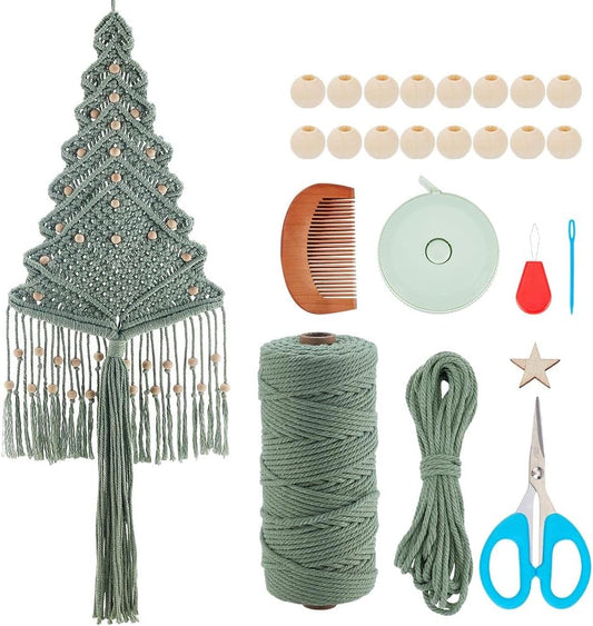 DIY Macrame Wall Hanging Green Christmas Tree Kit with Tassels