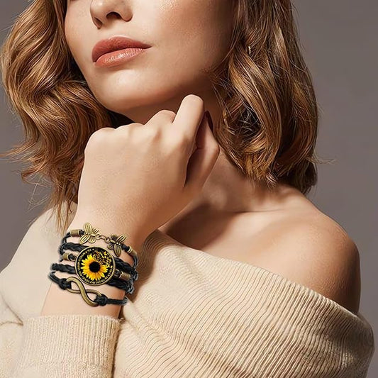 Women's Sunflower Leather Bohemian Bracelet Unique Handmade -  BigGreenBear.com jewelry 14.99