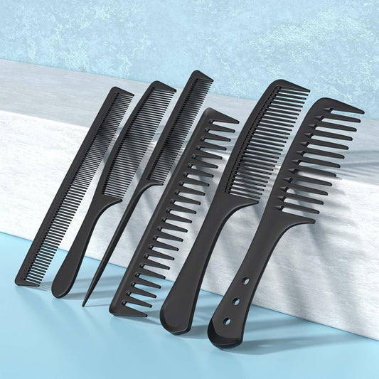 6 PCS Hair Comb Set Black, Durable Wide and Fine Tooth Rat Tail Hair Barber Comb -  BigGreenBear.com Beauty Products 3.99 USD Big Green Bear
