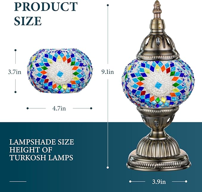 NEW Handmade, Turkish, Moroccan Tiffany Style, Mosaic Glass, Night Stand Light -  BigGreenBear.com table lamp 39.99 USD Big Green Bear