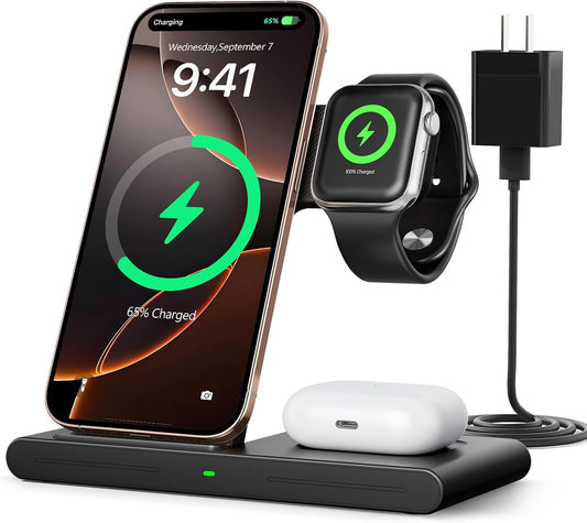 3 in 1 Traveling Portable Wireless Fast Charger for Apple & Android Charging Station - Big Green Bear
