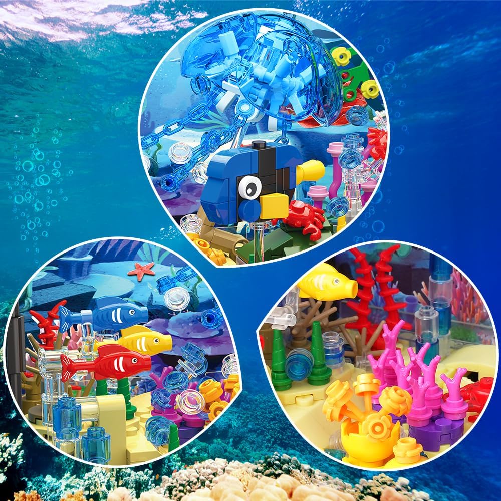 Fish Tank Building Set with LED Light - Movable Aquarium Building Toys for Adults Kids | 725PCS -  BigGreenBear.com Building Toys 59.99 USD Big Green Bear