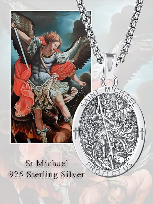 NEW! Sterling Silver Patron Saint Medals Amulet Necklace for Men Rolo Chain -  Big Green Bear  89.99 USD Big Green Bear