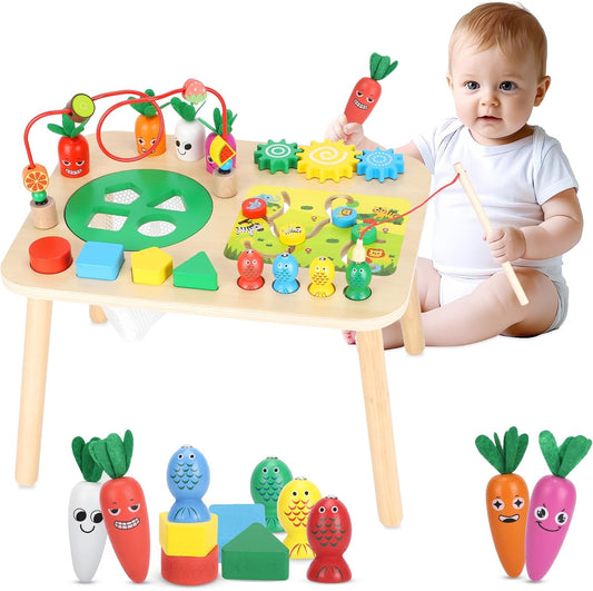 Activity Table for 1+ Year Old Girls Boys, 7-in-1 Wooden Montessori Toys -  BigGreenBear.com BABY TOYS 39.99 USD Big Green Bear