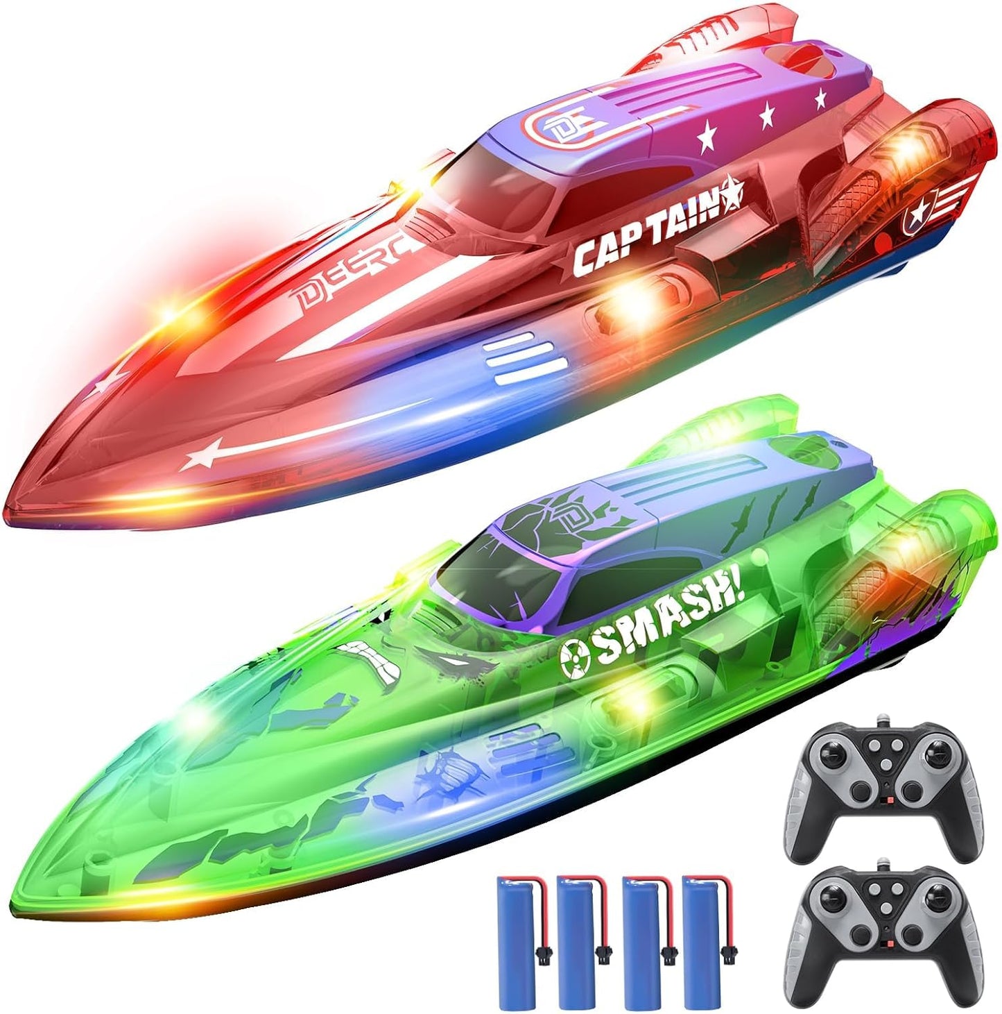 2 Pack 13 inch Remote Control Boat 2.4Ghz RC Racing Boat with LED Lights -  BigGreenBear.com rc boats 59.99 USD Big Green Bear