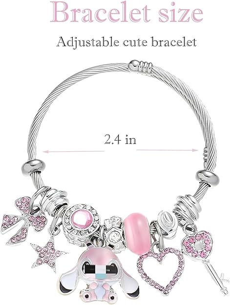 Hello Kitty Cute Charm Bracelet, Adjustable Stainless Steel Composite Bangle -  BigGreenBear.com jewelry 18.99 USD Big Green Bear