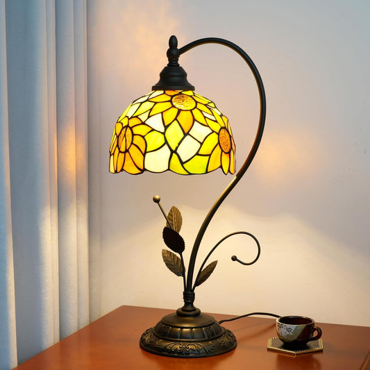 Tiffany Style Table Lamp Sunflower Yellow Handcrafted Stained Glass Lamp  Biggreenbear.com
