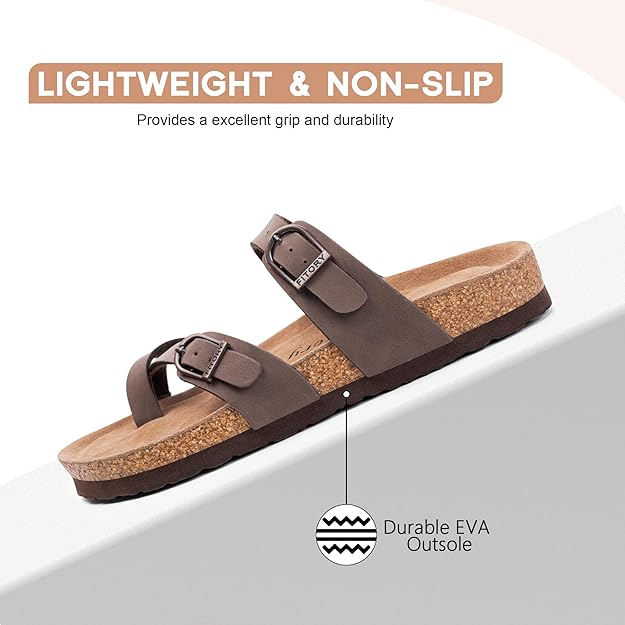 Women's Slide Sandals with Soft Cork Footbed -  BigGreenBear.com clothing 29.95 USD Big Green Bear
