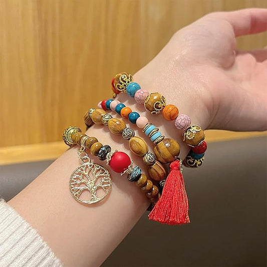 Handmade Bohemian Beaded Stretch Bracelet Set, Boho Crystal Jewelry