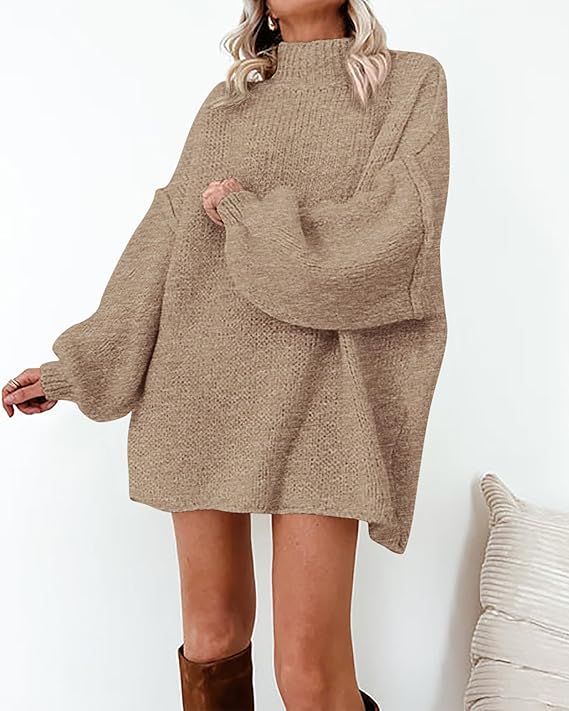 Women Long Sleeve Mock Neck Cable Knit Oversized Sweater -  BigGreenBear.com clothing 39.99 USD Big Green Bear