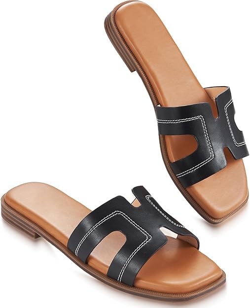 Womens Sandals Slip On Fashion Flat Sandals: Black -  BigGreenBear.com clothing 19.99 USD Big Green Bear