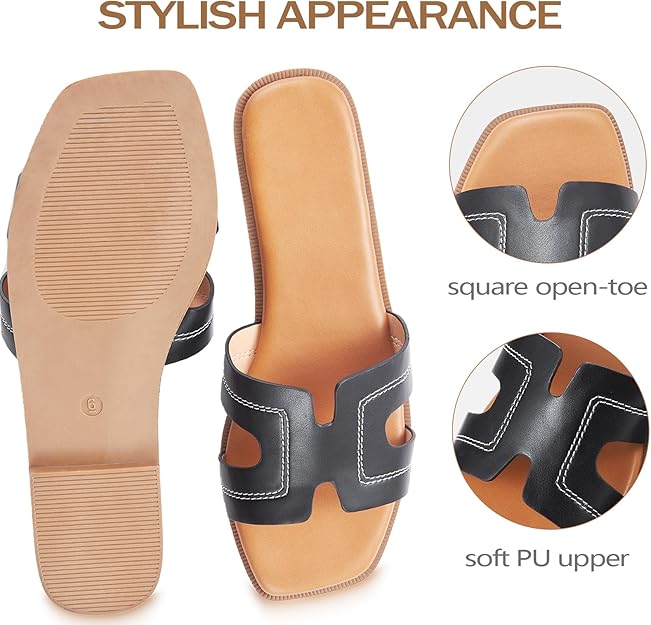 Womens Sandals Slip On Fashion Flat Sandals: Black -  BigGreenBear.com clothing 19.99 USD Big Green Bear