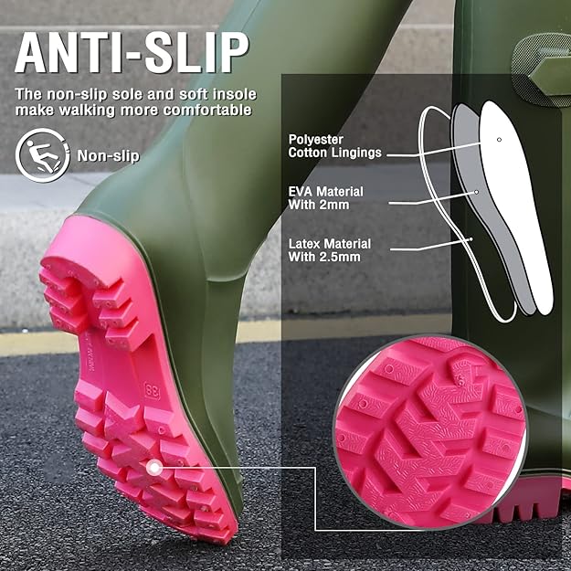 Rain Boots for Women, Waterproof Knee-high Rubber Boots, Comfortable -  BigGreenBear.com clothing 46.00 USD Big Green Bear