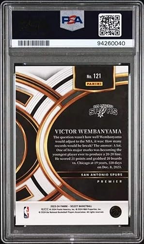 2023-24 Panini Select Premier Victor Wembanyama PSA 10 Gem Mint Rookie RC #121