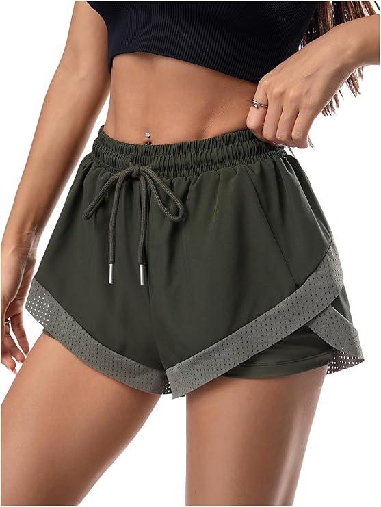 Women's Athletic Drawstring Mesh Sports Shorts Gym -  BigGreenBear.com clothing 18.99 USD Big Green Bear