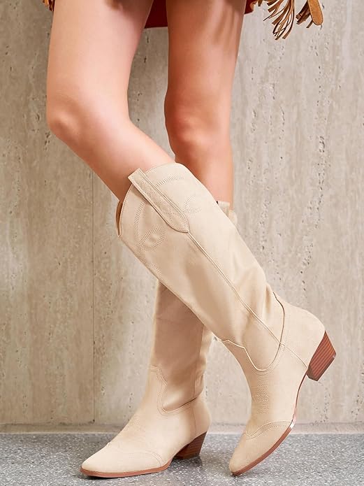 Womens Cowboy Western Boots with Embroidered Square Toe Chunky Heel -  BigGreenBear.com boots 39.89 USD Big Green Bear