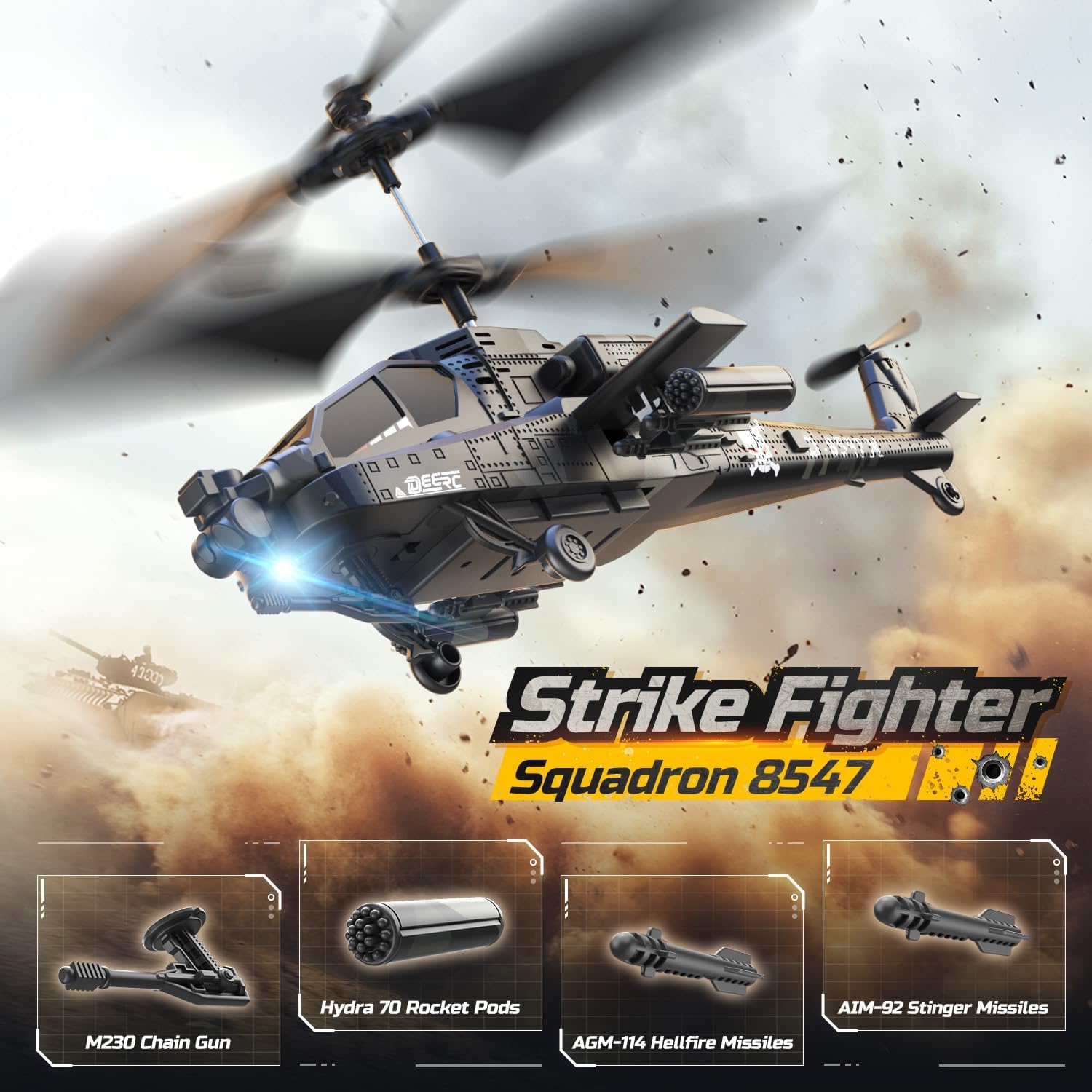 Apache RC Helicopter Military Remote Control Helicopter Toy with LED Lights, 2 Batteries & USB-C Charging -  BigGreenBear.com RC Airplane 58.33 USD Big Green Bear