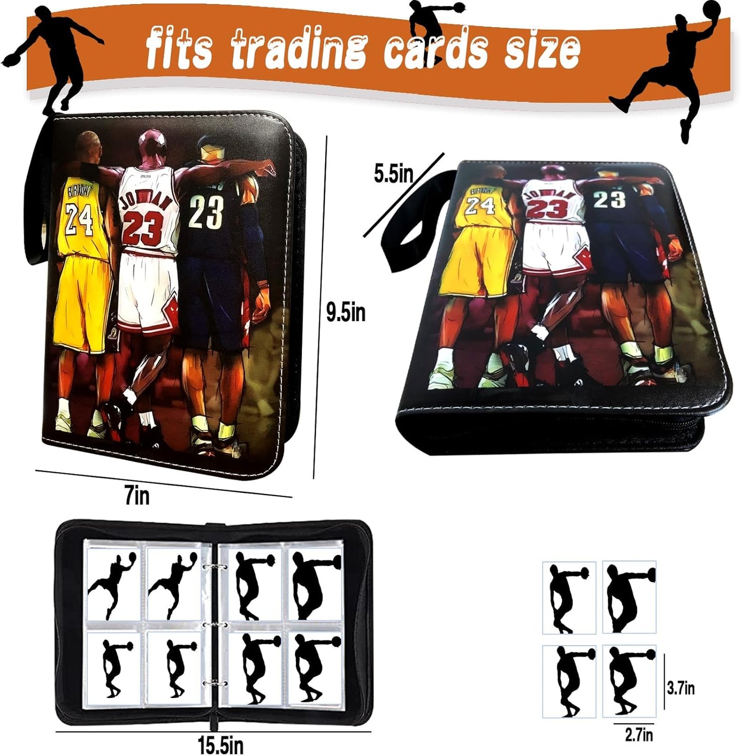 Basketball Card Binder, 4 Pocket with 50 Removable Sleeves Fits 400 Sport Card