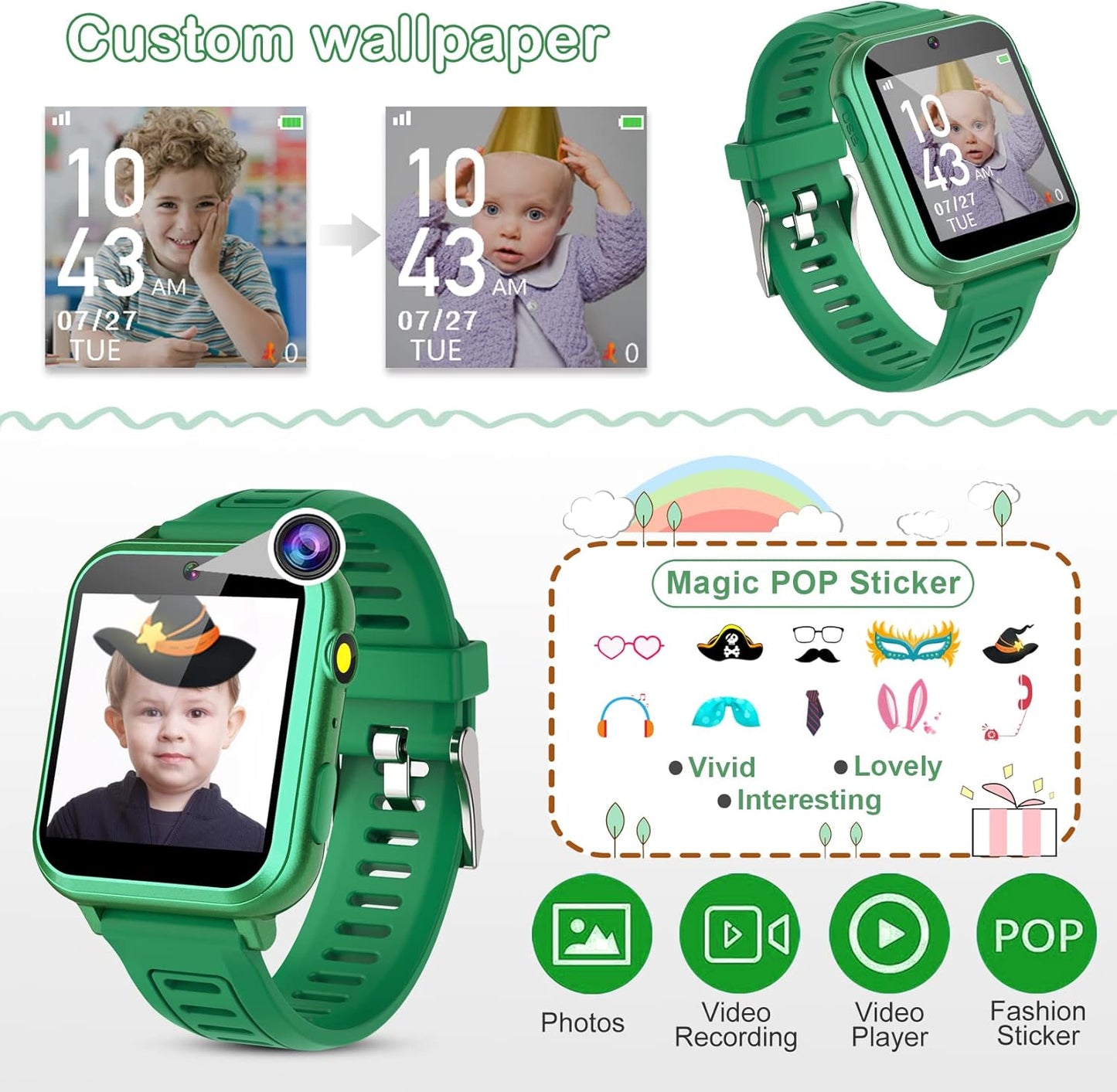 Kids Smart Watches Girls with 24 Games Camera Video Recorder Music Player Alarm Calculator Stopwatch Flashlight Pedometer