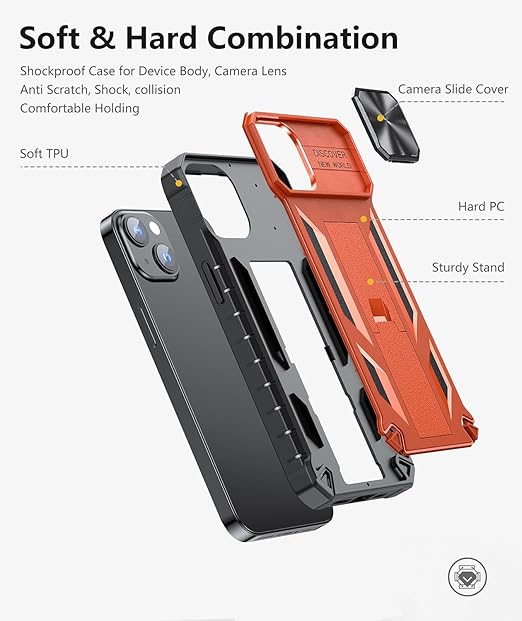 iPhone 16e Case 2025: iPhone 13 iPhone14 Cover with Kickstand | Shockproof Military Grade
