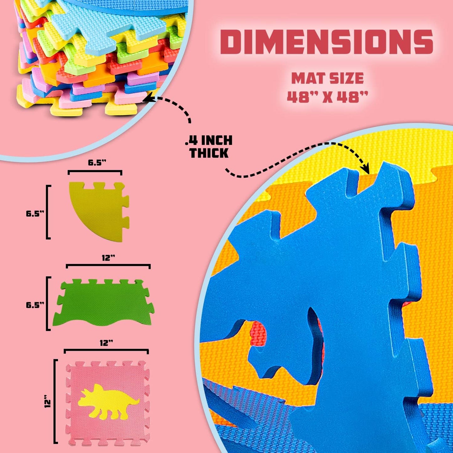 Foam Puzzle Floor Mat for Kids 48x48-25 Interlocking Dinosaurs Play Mat Tiles