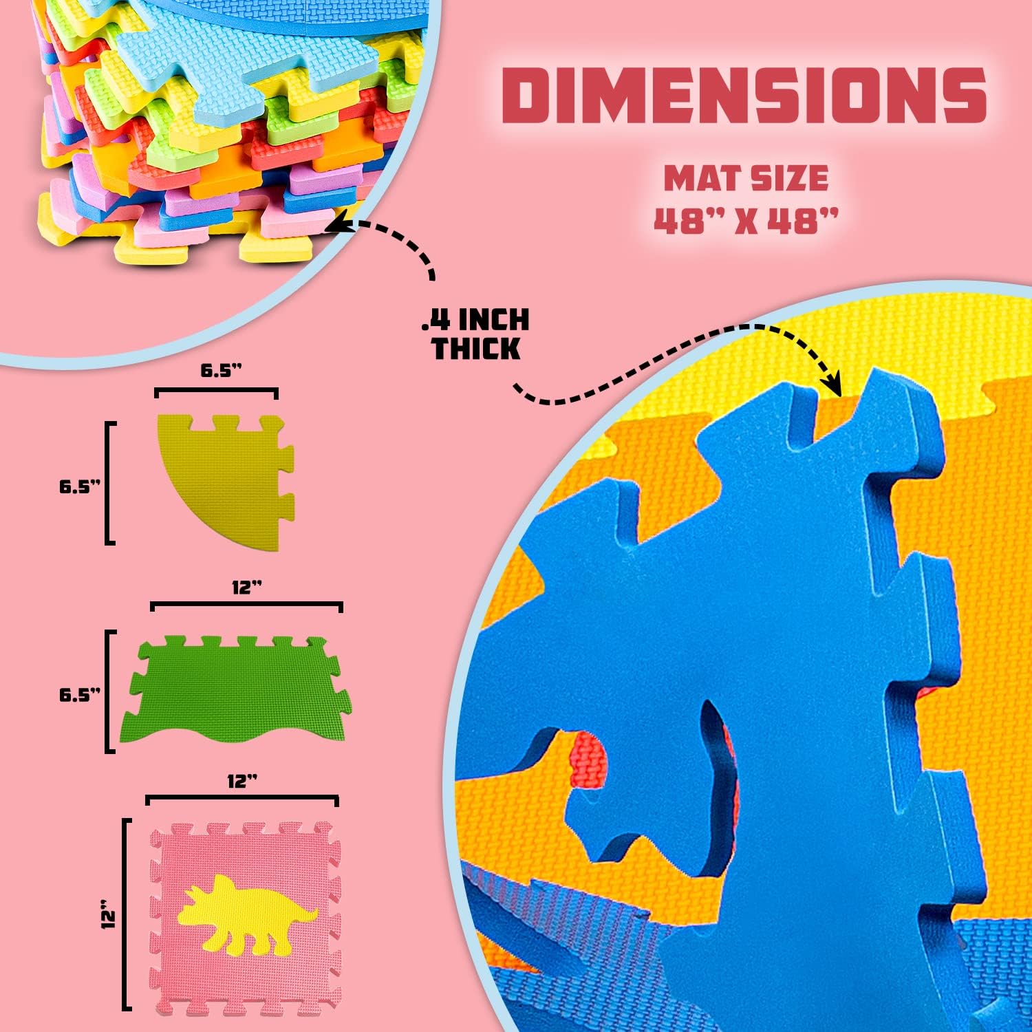 Foam Puzzle Floor Mat for Kids 48x48-25 Interlocking Dinosaurs Play Mat Tiles