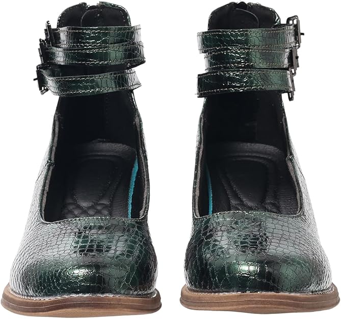 Womens Pumps Heels Animal Print Round Toe Ankle Straps-Green -  BigGreenBear.com shoes 44.00 USD Big Green Bear