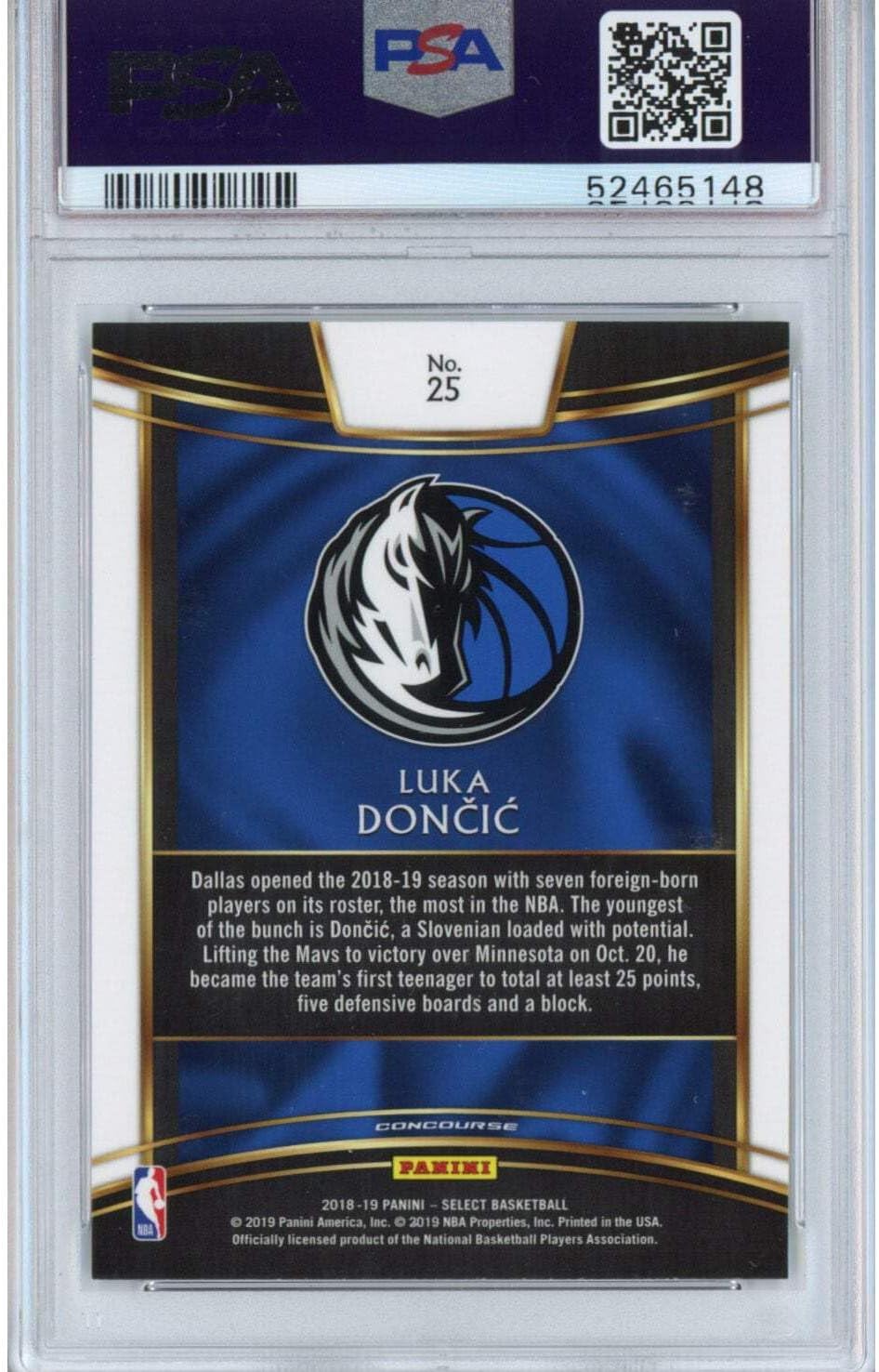 Graded 2018-19 Panini Select Luka Doncic #25 Rookie RC Basketball Card PSA 10 Gem Mint -  BigGreenBear.com Basketball cards 349.99 USD Big Green Bear