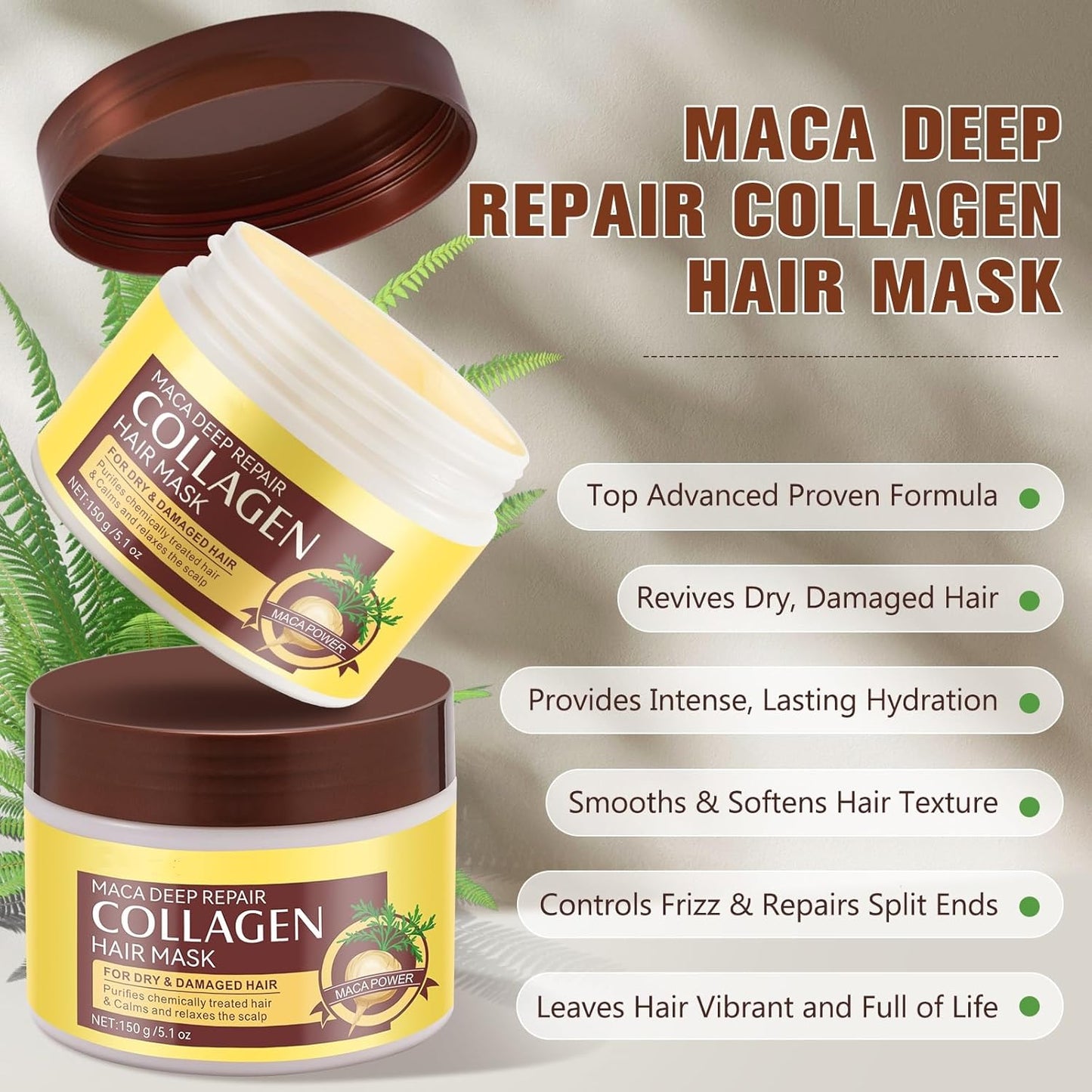 Collagen Hair Mask, Collagen Hair Treatment w/Maca Essence, Hydrating and Moisturizes -  BigGreenBear.com Beauty Products 6.99 USD Big Green Bear