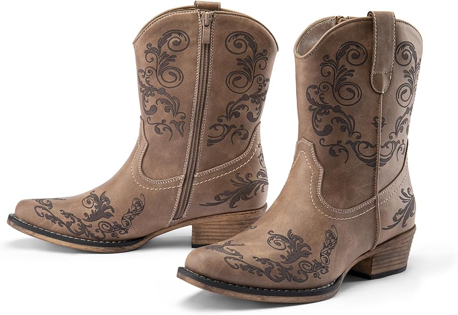 Women's Cowboy Cowgirl Western Ankle Boots Low Chunky Heels -  BigGreenBear.com clothing 0.00
