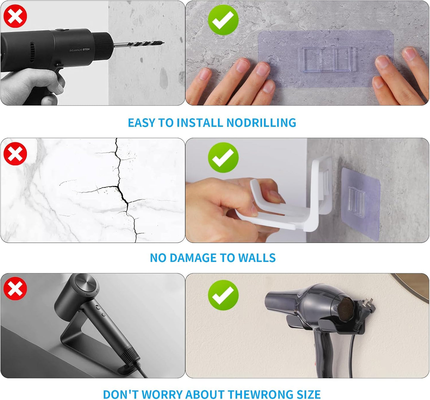 2Pcs Universal Hair Dryer Holder, Blow Dryer Holder with Cord Storage -  BigGreenBear.com Beauty Products 5.99 USD Big Green Bear