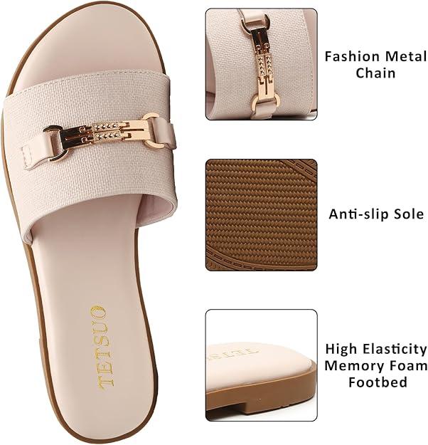 Flat Sandals for Women Slide Sandals: Beige -  BigGreenBear.com clothing 19.99 USD Big Green Bear