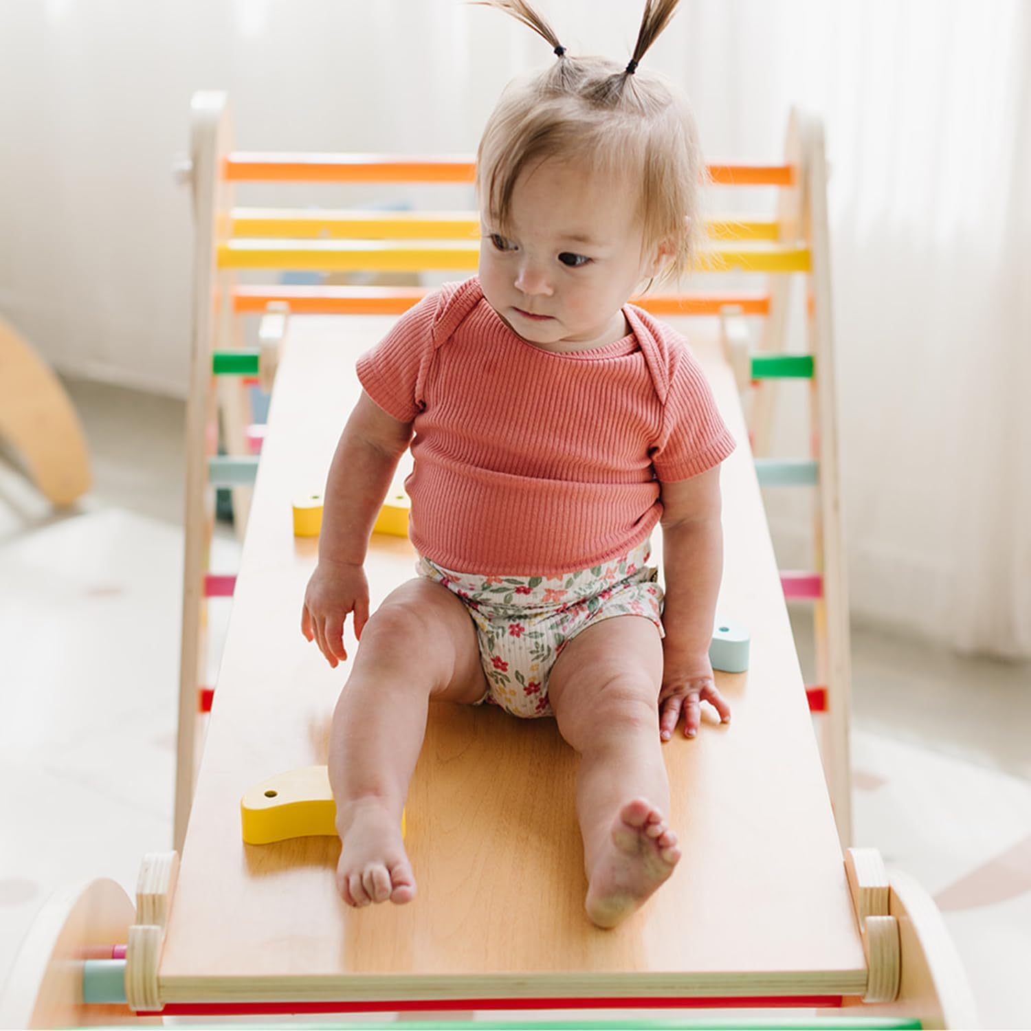 4 in 1 Pikler Triangle Gym, Montessori Foldable Climber with Ramp