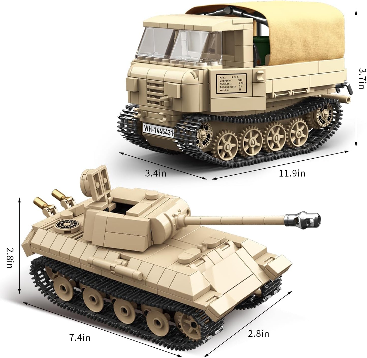 WW2 Panther Medium Tank & RSO Tractor Vehicle Building Blocks (1078 Pieces)