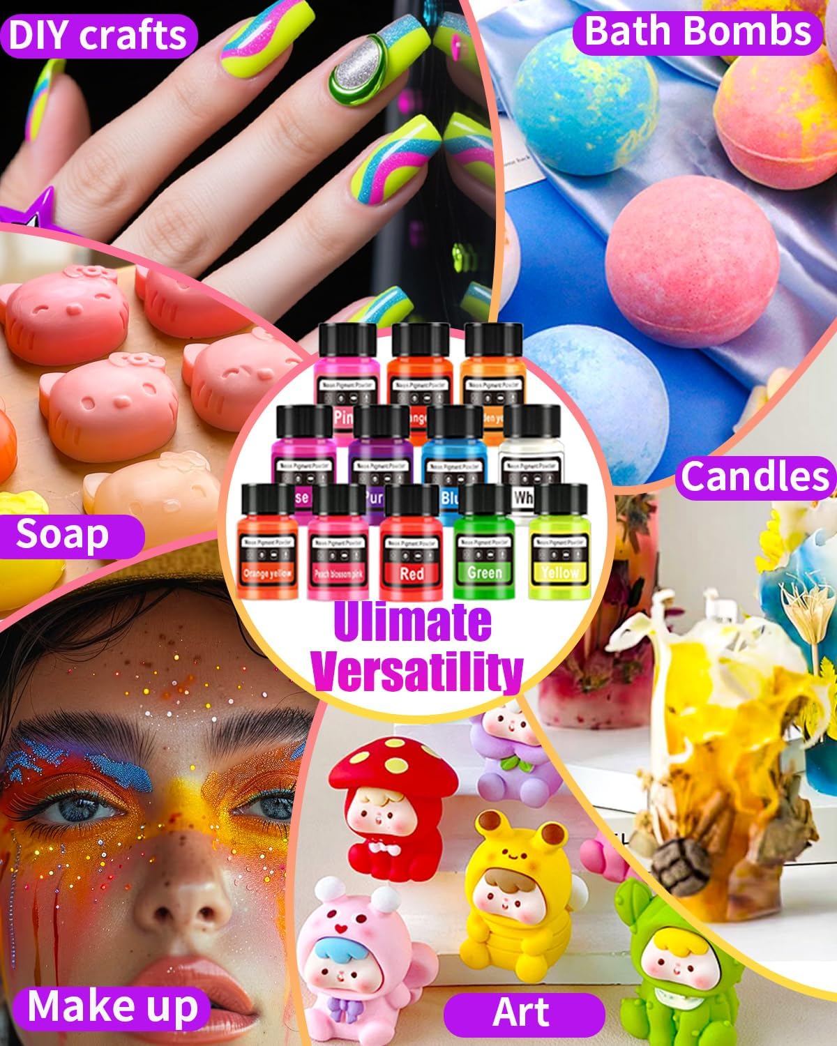 Neon Mica Powder -12 Colors Vibrant Fluorescent Epoxy Resin Pigment Powder