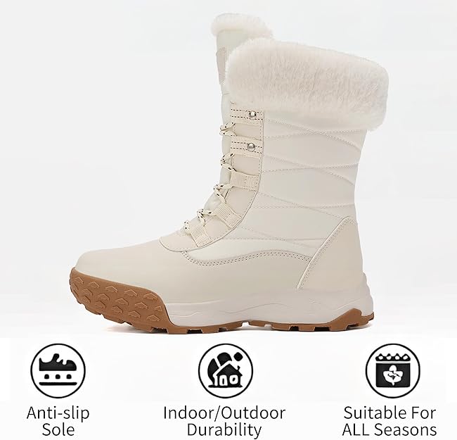 Womens Snow Boots with Insulated Sole, Lightweight Warm Cozy Winter Booties -  BigGreenBear.com boots 69.00 USD Big Green Bear