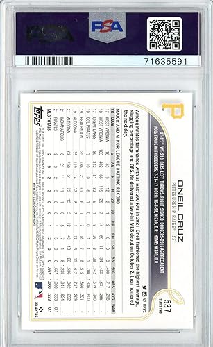 2022 Topps Oneil Cruz #537 Rookie RC Baseball Card PSA 10 Gem Mint